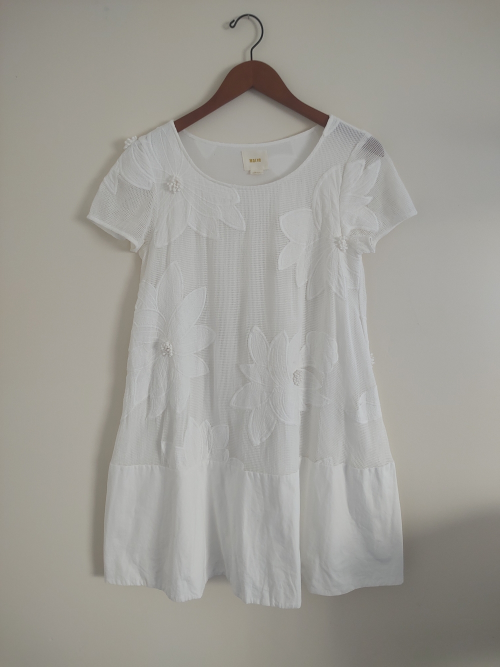 Anthropologie Maeve 100% Cotton White Floral Appliqué Dress Size S